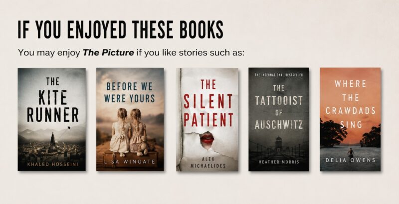 Recommended books for readers of The Picture by Roger Bray, featuring emotionally powerful and thought-provoking novels including The Kite Runner and The Silent Patient.